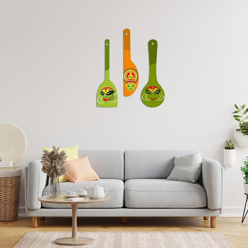 Artvibes Rajasthani Culture Wooden Wall Hanger for Home | Office | Living Room | Gift | Modern Decoration Items | Kitchen Wall Decor | Home Decor Hanging Items (WH_5012N), Set of 3