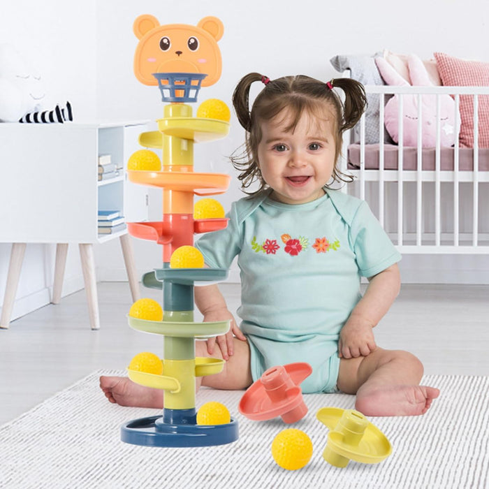 ECVV Baby Ball Tower: 6-Tier Swirling Ramp with 7 Balls | Educational Activity for 1 2 3 4 Years Boys Girls | Ball Drop and Roll Tower for Kids Toddlers