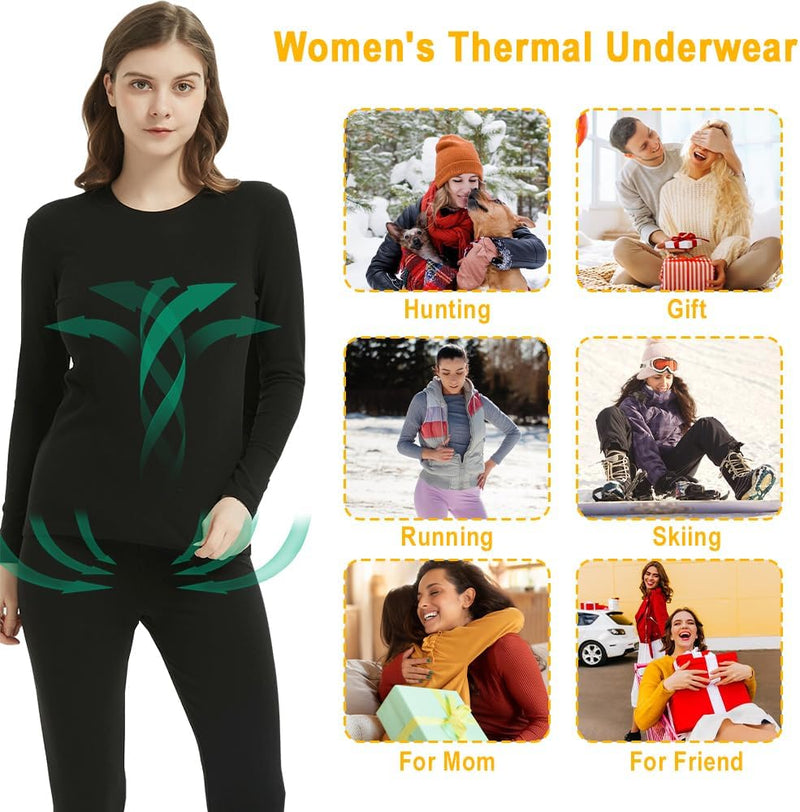 Women Thermal Underwear Set,Ladies' Tops and Pants,Thickened with Velvet,Round Neck Thermal Underwear,Soft and Skin Friendly,Suitable For Daily Wear and Outdoor Sports Matching