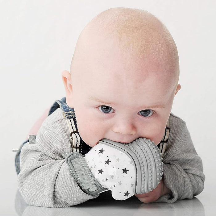 ECVV Silicone Baby Teething Mitten Self Soothing Teether Pain Relief Toy Baby Chew Toy Stimulating Teether Glove for Toddlers Infant (Blue)