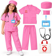 Meland Doctor Costume for Kids 3-10, Pretend Play Career Dress Up with Bag - Pink2
