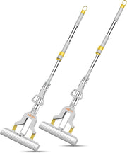 Magic PVA Sponge Roller Self Wringing Easy Squeeze for Wet Mopping Telescoping Household Cleaning Tool for Multi-Surface Hard Floors Extendable Metal Handle - Pack of 2