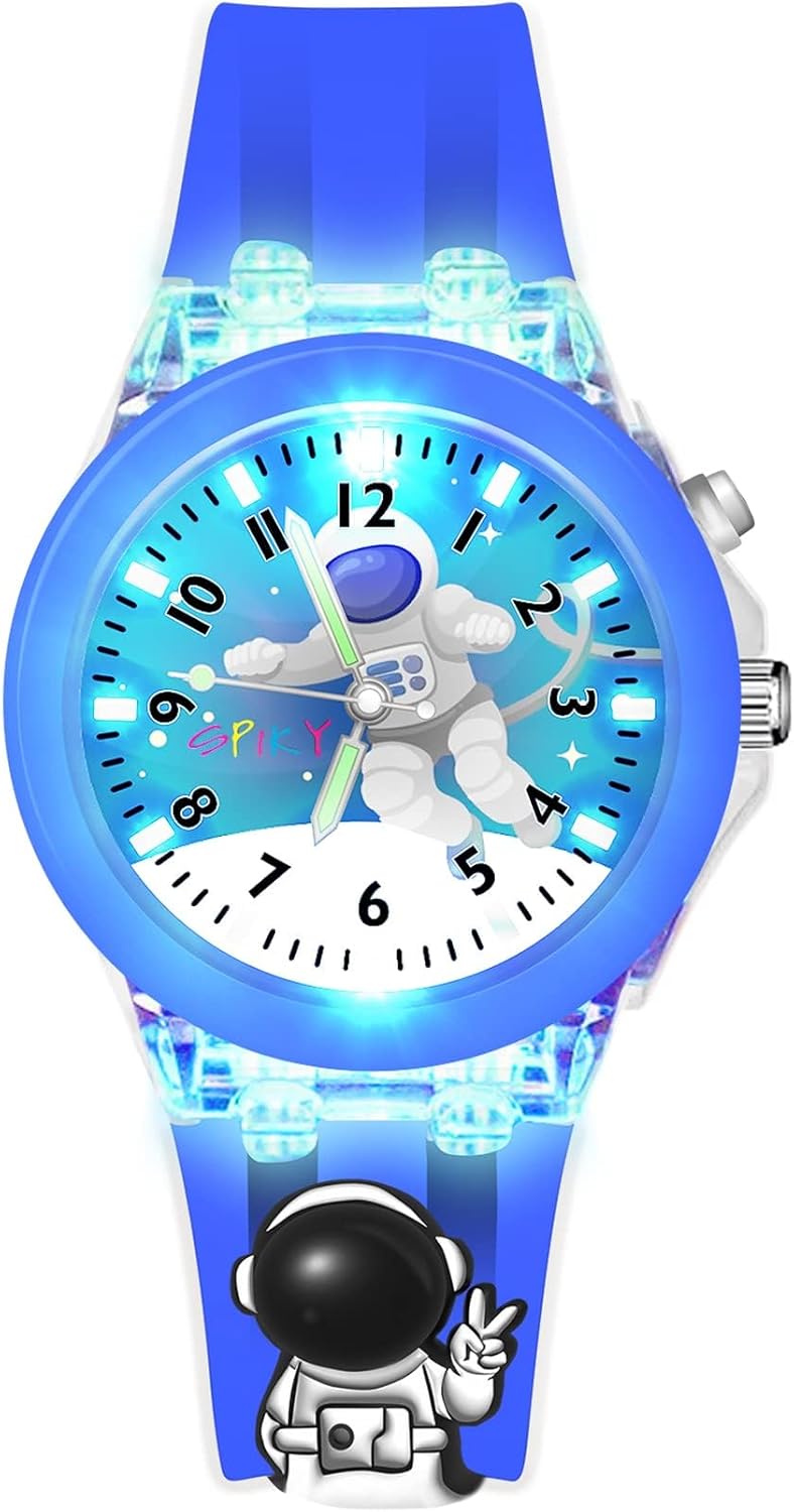 SPIKY Analog Watch for Kids | 3D Cartoon | 7 Multicolor LED Luminous Disco Lights with Silicone Strap | Unisex Best Birthday Gift | Analogue Wrist Watches for Boys & Girls | Age 3-10 Yrs