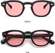 Unisex Vintage Retro Round Style Tinted Sunglasses For Men Women Fashion Circle Sun Glasses 46mm - C29 Black Frame/Pink Tinted Lens