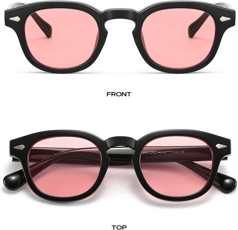 Unisex Vintage Retro Round Style Tinted Sunglasses For Men Women Fashion Circle Sun Glasses 46mm - C29 Black Frame/Pink Tinted Lens