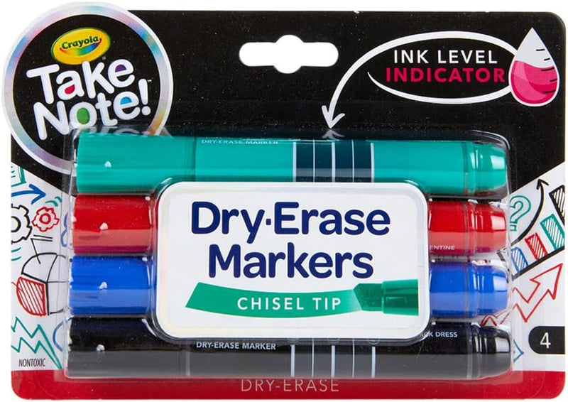 CRAYOLA Low Odor Dry Erase Markers, Fine Tip, 4 Count
