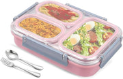 AUTOYSUR Lunch Box Stainless Steel Containers For Adults Men Women, Bento Box Adult Lunch Box W/ 4 Compartments, Insulated Bento Boxes Leakproof,BPA Free,Dishwasher Safe Stainless Steel Bento Box (B) - #1-Pink-3 compartments