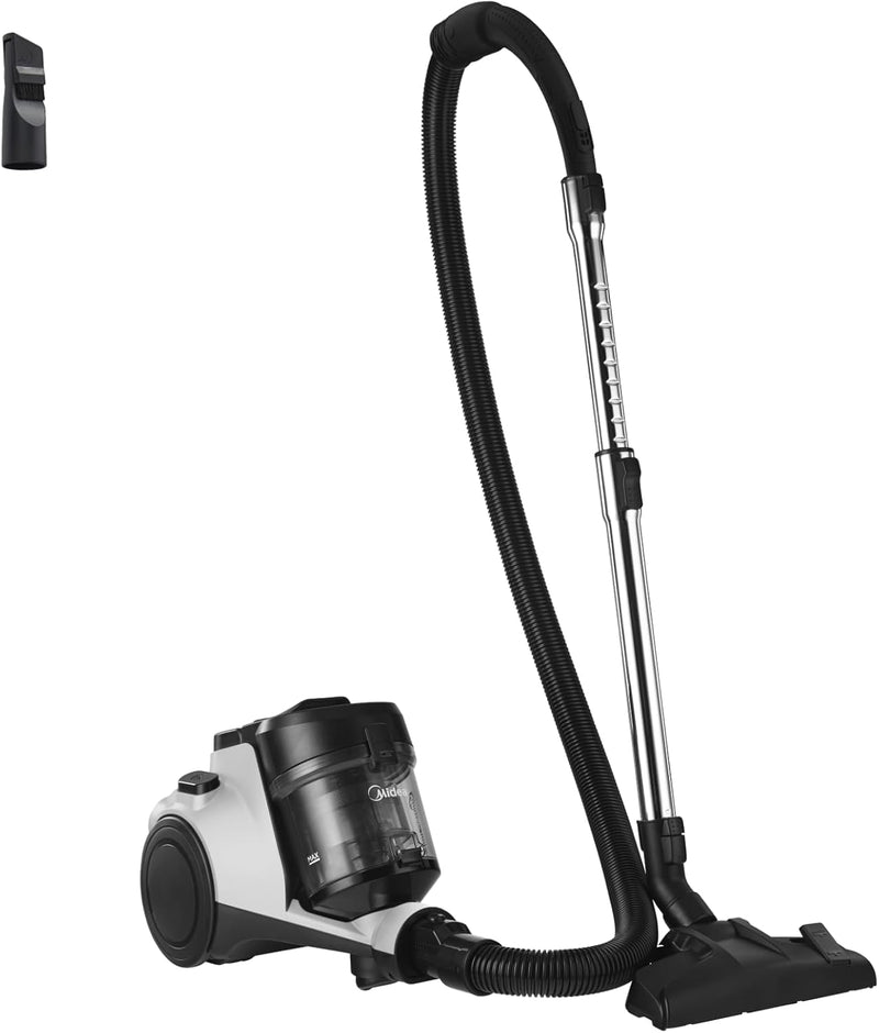 Midea Vacuum Cleaner 1800W Bagless Canister 2L Dust Capacity With HEPA Filter, Easy Emptying, 200W Suction power, Washable Filter For Pet Hair, Carpet, Tile, Hard Floor, White - MC08MEWH