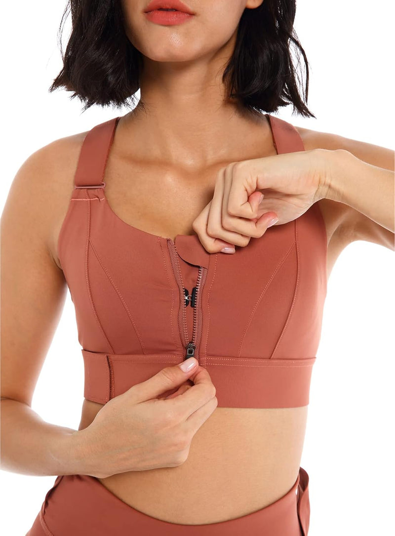 Sports Bra for Women High Impact Work Out Bra with Support Front Zipper Gym Padded Bras with Adjustable Straps
