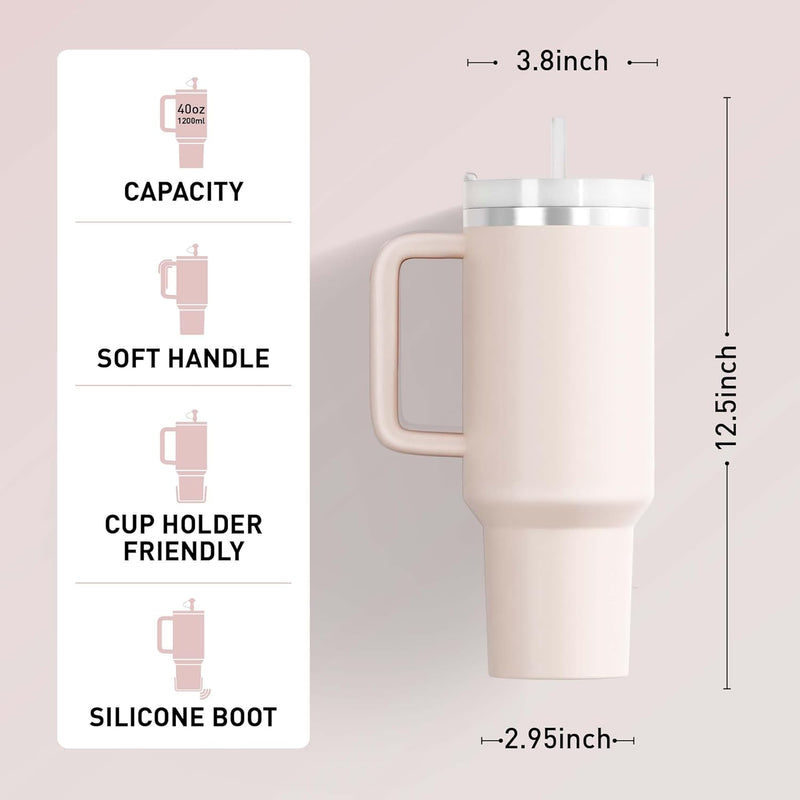 KISSKIND 40 oz tumbler with handle Travel Mug Straw Covers Cup with Lid Insulated Quencher Stainless Steel Water Iced Tea Coffee Gift Purple