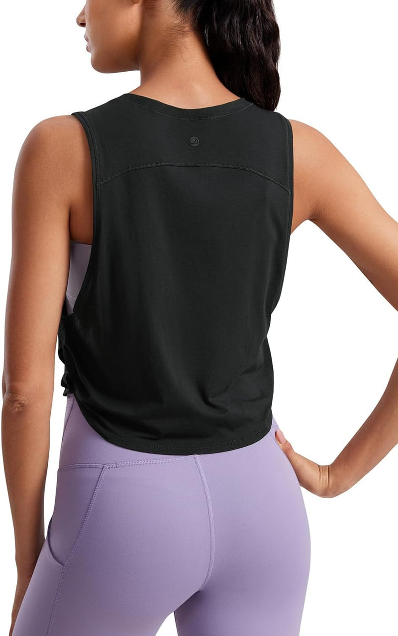 CRZ YOGA Women's Pima Cotton Workout Tank Crop Sports Shirt Sleeveless Yoga Running Tops