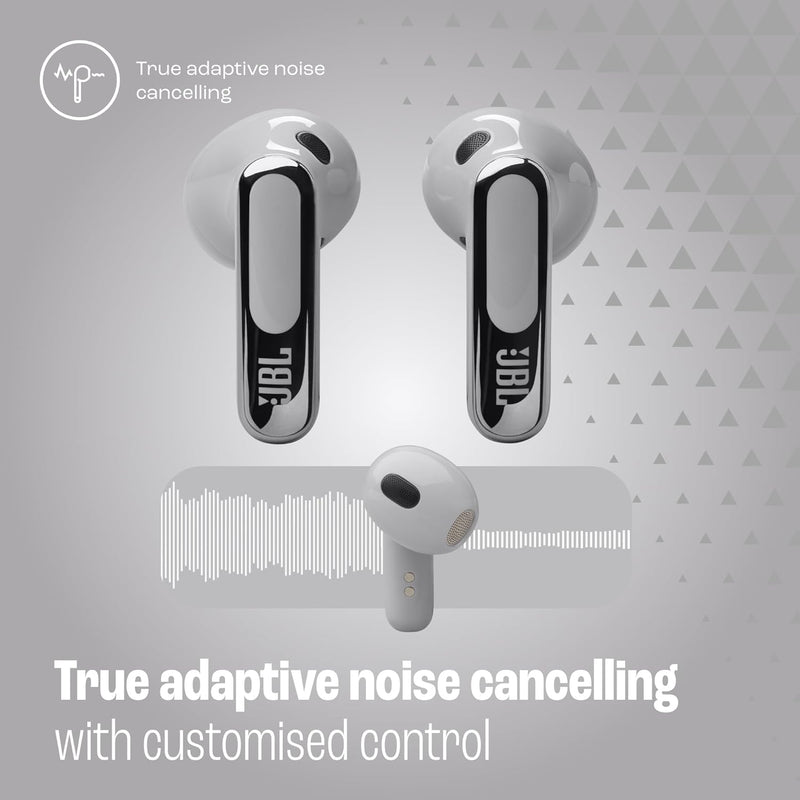 JBL LIVE FLEX 3 True wireless noise-cancelling earbuds with open-stick design and 50 hours total playback plus wireless charging, Blue