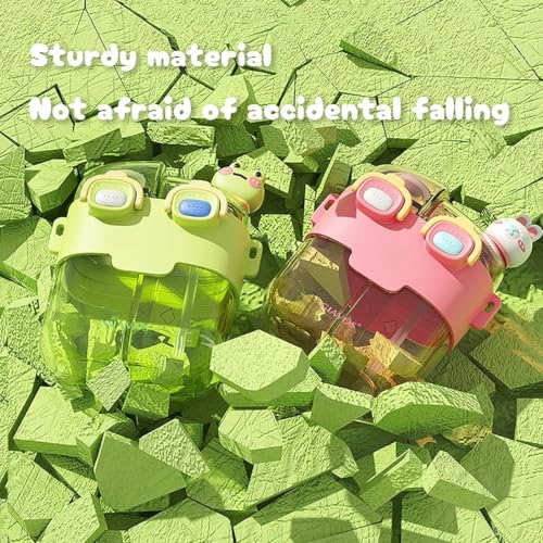 melala Kawaii Water Bottle, 530ml Kids Cute Water Bottles with Straw and Stickers Double Drinking Water Bottle Portable Leakproof Water Bottles for Outdoor School Travel (Green)