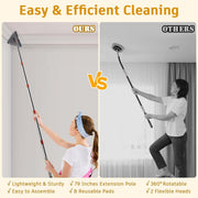 200cm Wall Cleaner Mop with Long Handle, 3-in-1 Adjustable Baseboard Cleaning Mop Sweeper, Triangle Ceiling Cleaning Tool Duster with Extendable Pole 2 Heads 8 Reusable Pads Squeegee for Window Floor