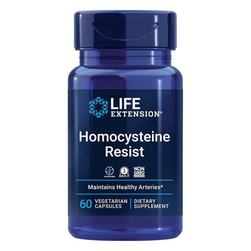 Life Extension Homocysteine Resist - For Heart & Brain, Cognitive Health Support Supplement â€“ Vitamin B2, B6 & B12 + Folate - Once-Daily, Non-GMO, Gluten-Free - 60 Vegetarian Capsules