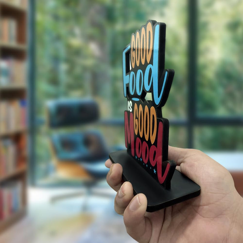 Artvibes Wooden Idols and Figurine Good Food is Good Mood Restaurant Cafe Quotes Table Decoration for Office Desk | Home Decor | Living Room | Modern Art Wood Showpiece Gift Item (SP_1128N)