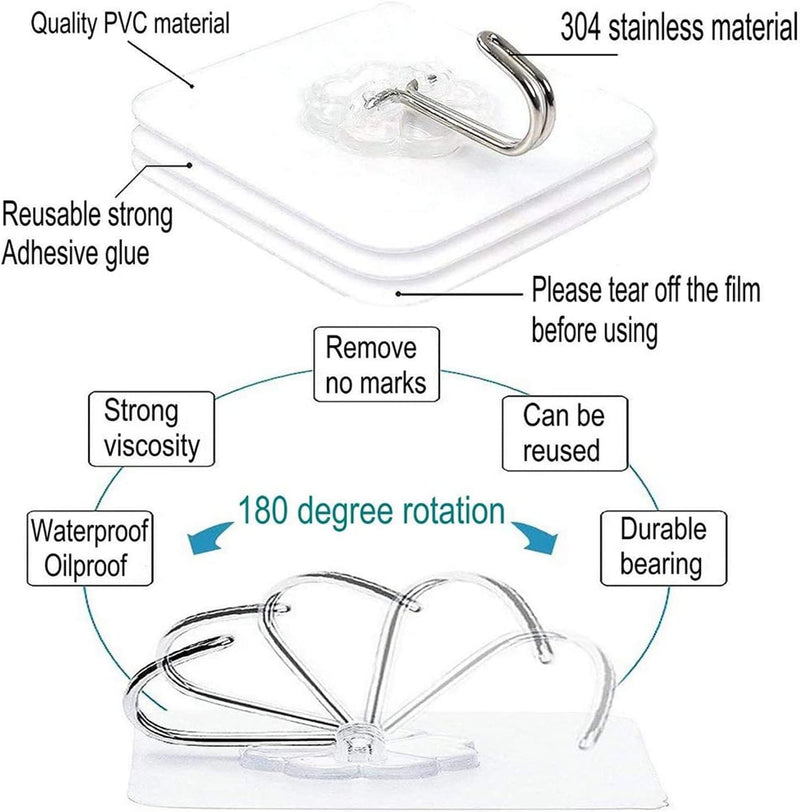 SKY-TOUCH SKY TOUCH 20 Pieces Each Pack Heavy Duty Adhesive Wall Hooks, Waterproof and Oil Proof Ideal for Kitchen and Bathroom, Transparent