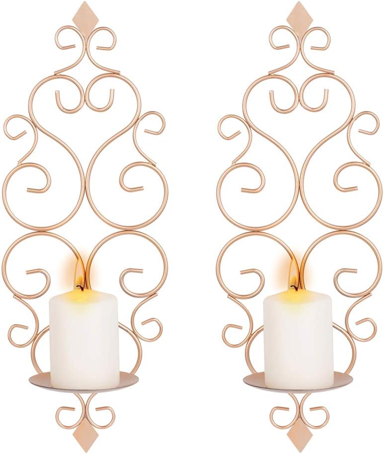 Sziqiqi Wall Candle Sconce Holder Set of 2 Hanging Wall Mounted Pillar Candle Sconces Holder, Wall Sconces Decor for Bedroom Dining Room Living Room Bathroom (Gold)