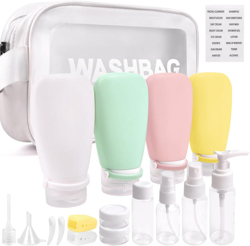 Noideeer 18 Pack Travel Bottle Set, 3oz Silicone Travel Containers, TSA Approved, BPA Free, with a Special Leak-Proof Design. Refillable Liquid Travel Size Toiletries Ideal.