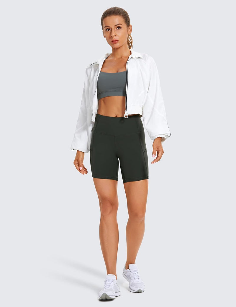 CRZ YOGA Women's Naked Feeling Light Running Shorts 6 Inches - High Waisted Gym Biker Compression Shorts with Pockets