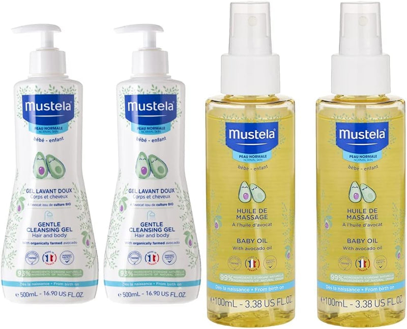 Gentle Cleansing Gel, 500ml x Pack of 2 & Hair Styler & Skin Freshener for Baby, 200 ml - + Massage Oil 100ml