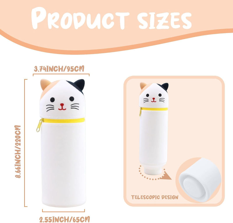 Bukela Kawaii Pencil Case 2-in-1 Silicone Pen Holder Soft Silicone Bag Dot Cat Design Pencil Case for Pencils Pen Storage for Girls and Boys Foldable and Waterproof White Dot Cats