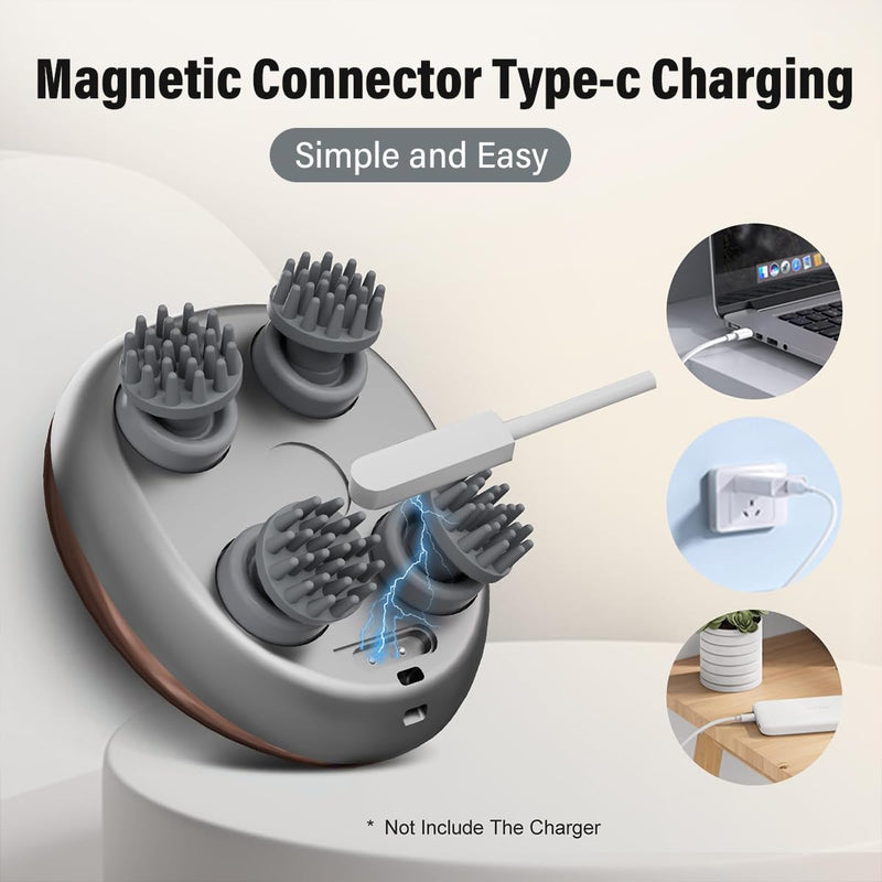 Electric Scalp Massager - Head Massage Scalp for Stress Relax and Pain Relief, Lightweight Hand held, Rechargeable with 96 Kneading Nodes, 4 Claws for Scalp and Body Massage & Face Cleaning