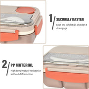 Aputue Bento Lunch Box, 4-Compartment Food Container, 1300ML Large Capacity, Leakproof, Microwave Dishwasher Safe, Reusable Durable Meal Prep Container with Utensils Dressing Cup, for Office School