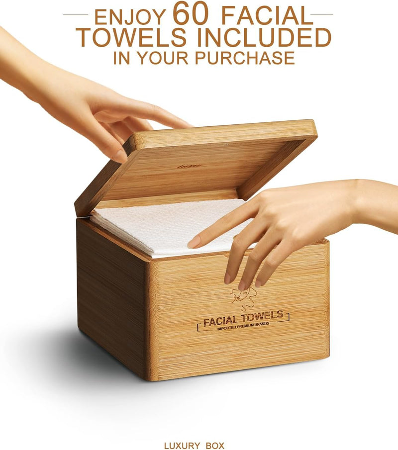 LUXU Clean Towels,1 Luxe Bamboo Box with 240 Ct Face Towels, Disposable Makeup Remover Dry Wipes,Facial Washcloth,Clean Facial Towels for Sensitive Skin,Travel,Cruelty Free,Biodegradable