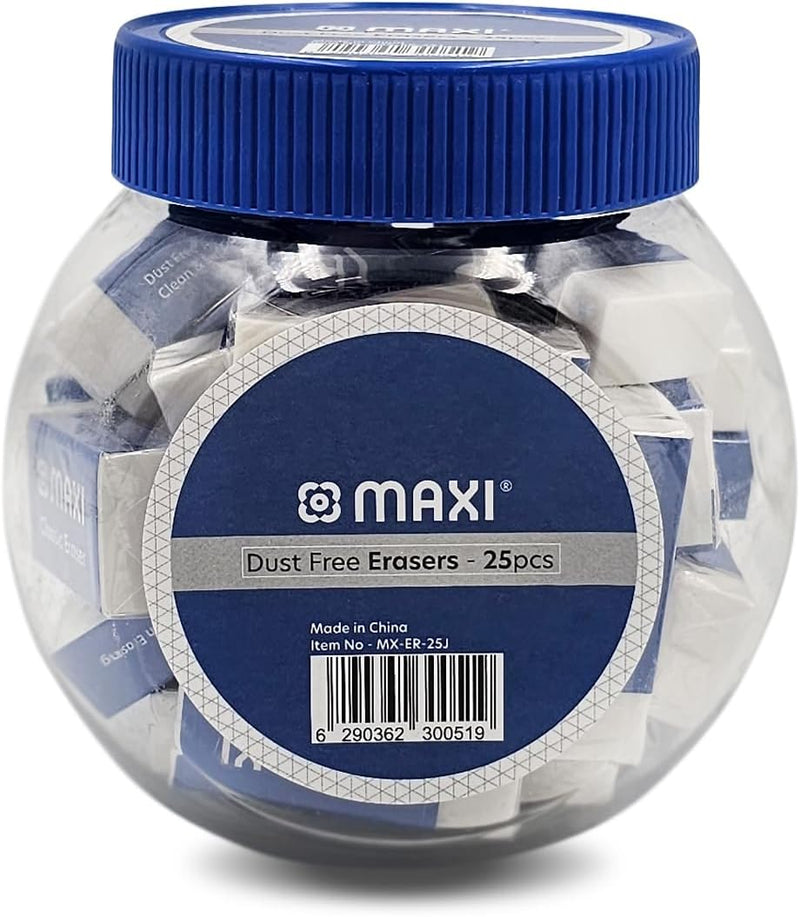 Maxi Classic Dust Free Eraser Medium Pack of 25 pc Jar For erasing performance for School, Office and Home
