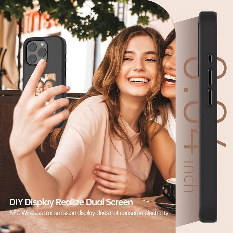 Arsey Smart Screen Projection Phone Case, DIY Images, NFC Transmission, 3.7 inch Ink Screen Display, Anti-Slip, Anti-Shock, Black (Fit for iphone 13 pro max)