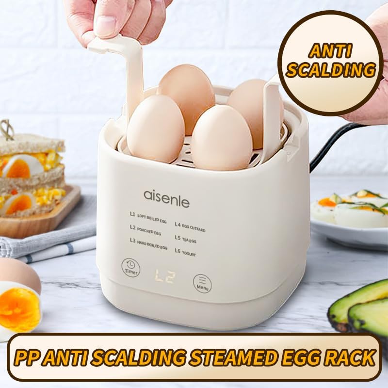 Automatic Rapid Egg Steamer, 6 in 1 Egg Cooker for Hard Boiled Eggs, Electric Egg Boiler with Auto Shut Off & Beep Alarm, Smart Egg Maker Soft Boiled, Egg Custard, Tea Egg, Yogurt, Hot Spring Egg