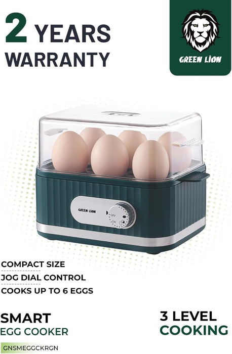Green Lion 3-Tier Egg Cooker, Egg & Vegetable Steamer, 16 Eggs Capacity, 500mL Water Reservoir, 400-500W Power, 0-60min Timer, Stainless Steel Heating, Steam Vent Lid, Indicator Light - Gray