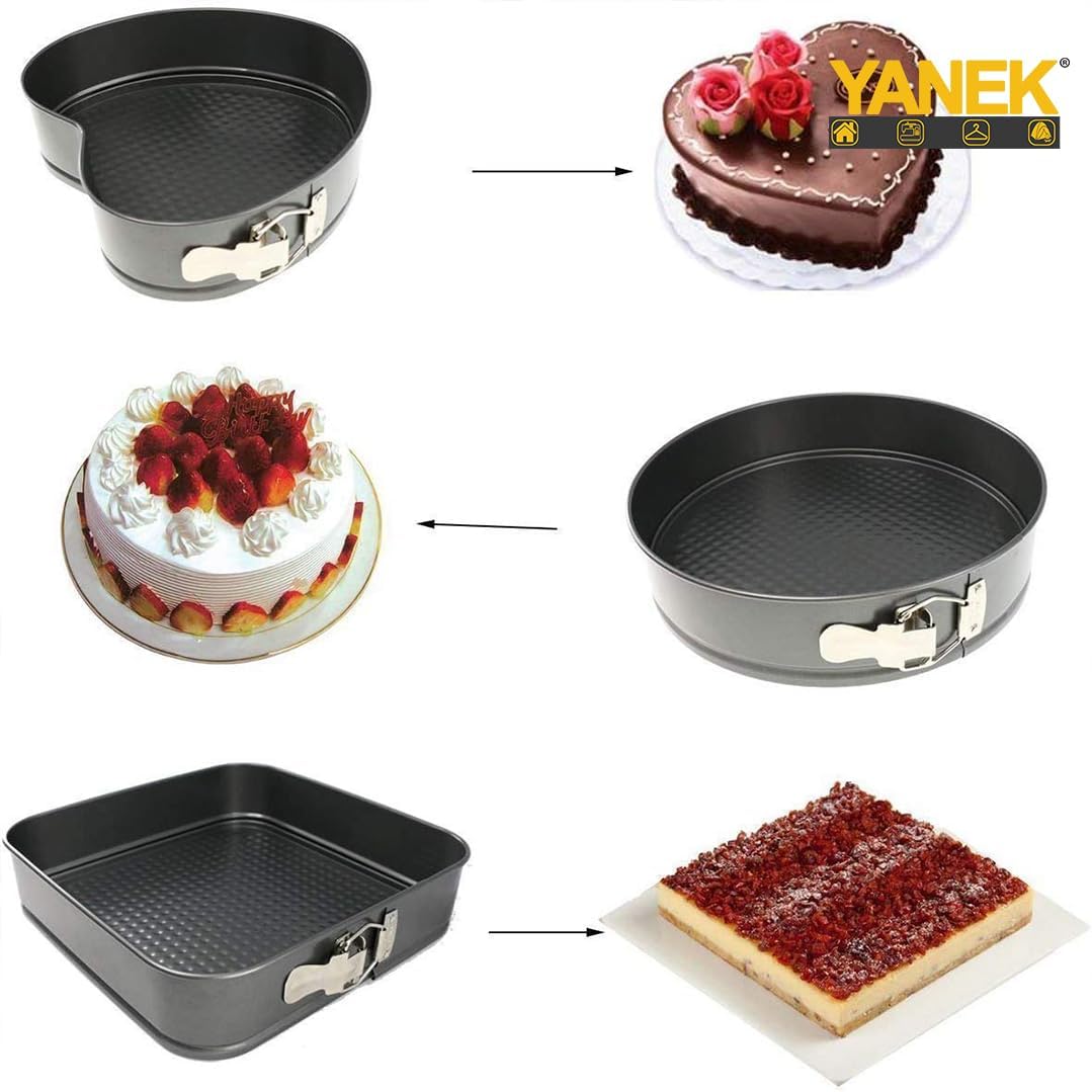 Yanek 3-Piece Springform Cake Pan Set Includes Square, Heart, & Round Molds Non-Stick, & Leakproof, Easy release For Baking Cakes Tarts & Desserts Durable Bakeware for Home & Professional Use – image 2