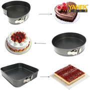 Yanek 3-Piece Springform Cake Pan Set Includes Square, Heart, & Round Molds Non-Stick, & Leakproof, Easy release For Baking Cakes Tarts & Desserts Durable Bakeware for Home & Professional Use