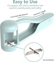 WhiteRhino Grape Cutter, Fruit Cutter for Toddlers Baby, Grapes, Cherry Tomatoes, Strawberry Cutter, Quarter Cutter, Vegetable Cutter, Fruit Salad Tool Cake Decoration, Stainless Steel, Kitchen Aid - Blue