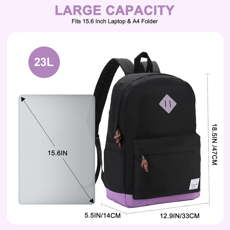 VASCHY Men's Backpack, Women's Waterproof School Bag, Boy Girl Computer 15.6 Inch Vintage for School, College, Work, Travel, Leisure