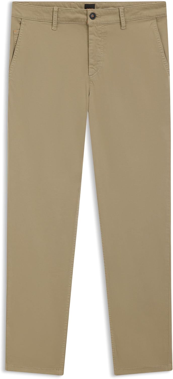 Men's Tapered Fit Chino Made of Elastic Cotton Satin - Light/Pastel Brown239