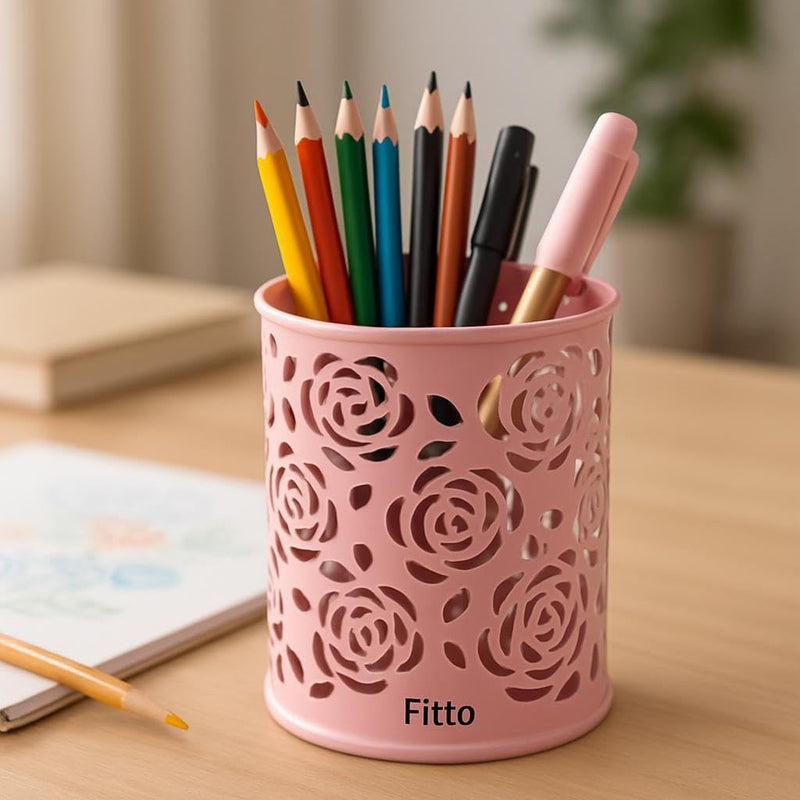 Fitto Pink Pen Holder Round 8x9cm Desk Organizer