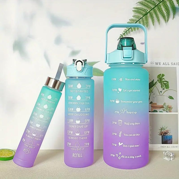 3 Pack Sports Motivational Water Bottles, Large Capacity Gradient Color Plastic Straw Sports, Fitness Water Cup, Outdoor Portable Water Bottle, Back to School Supplies, 2L/64oz, 700ml/24oz, 300ml/10oz