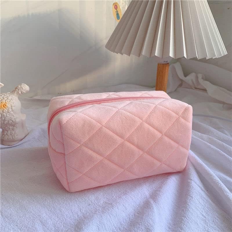 LYDZTION Plush Makeup Bag Cosmetic Bag for Women,Zipper Large Solid Color Travel Toiletry Bag Travel Make Up Toiletry Bag Washing Pouch, white