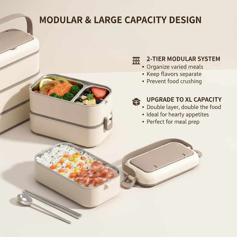 Stainless Steel Lunch Box with 4 Compartments, Leak-Proof Bento Box for Kids & Adults, Microwave Safe Food Container with Lid, Durable Portable Meal Prep Lunchbox for School, Office & Travel