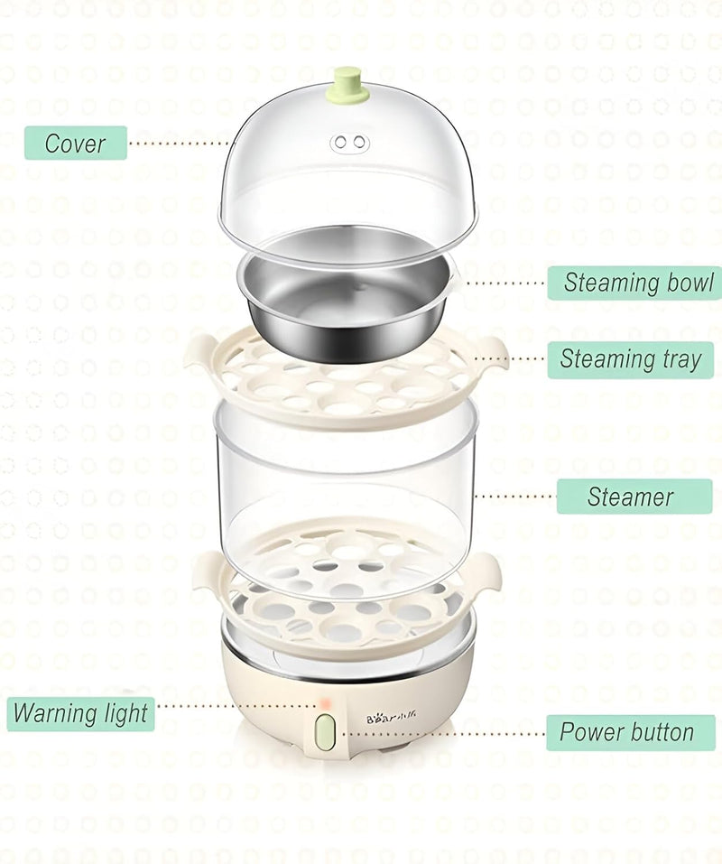 Bear Double Layer Electric Egg Steamer Boiler - 14 Egg Capacity Multifunction Breakfast Baby Food Steamer, Eggs And Vegetables Steamer -1 year warranty