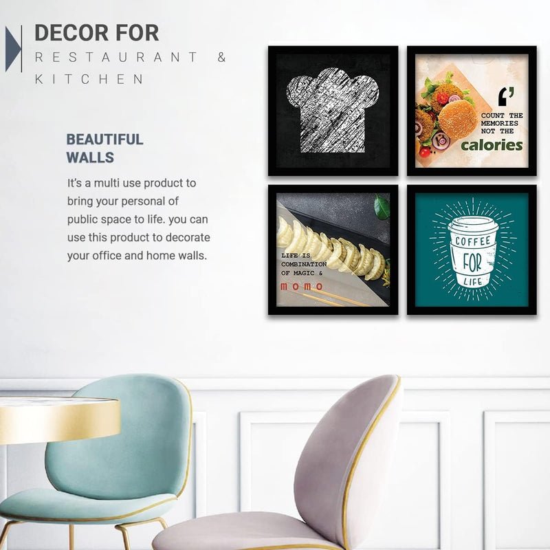 kotart Engineered Wood Photo Frames For Kitchen And Restaurant Wall Decoration - Food Quotes Decor Poster With Frame (11 Inch X 11 Inch, Multi) Design-2, Square)