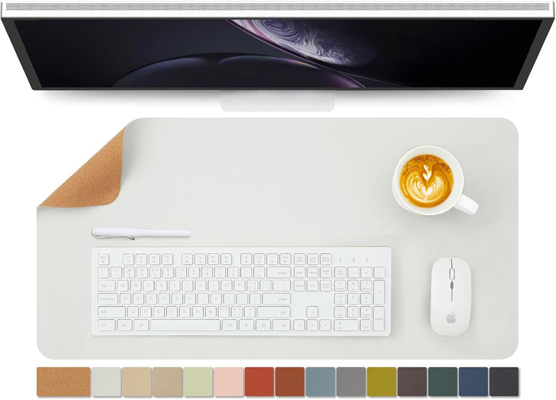 HOMIEAZICOZI Cork Desk Mat - Dual-Sided Desk Pad for Office and Home - Desk Organization and Accessories - Ideal for Large Mouse Pad and Desk Mats on Top of Desks(Gray,31.5"x 15.7") - White 27.6"x 13.8"