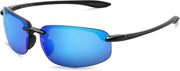 JULI Sports Sunglasses for Men Women Tr90 Rimless Frame for Running Fishing Baseball Driving MJ8001 - C4-Black/Ice Blue rubber