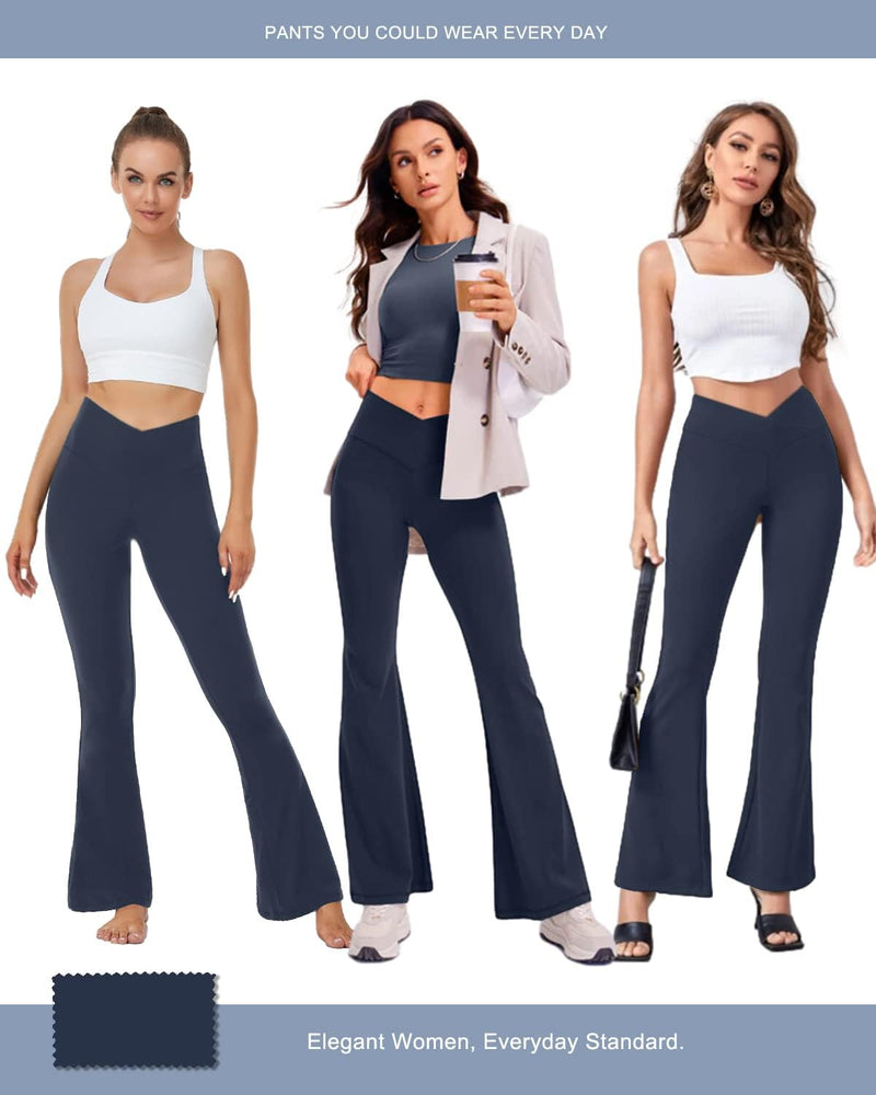 Aoliks Crossover Flare Leggings for Women,High Waisted Bootcut Yoga Pants Workout Bell Bottom Leggings