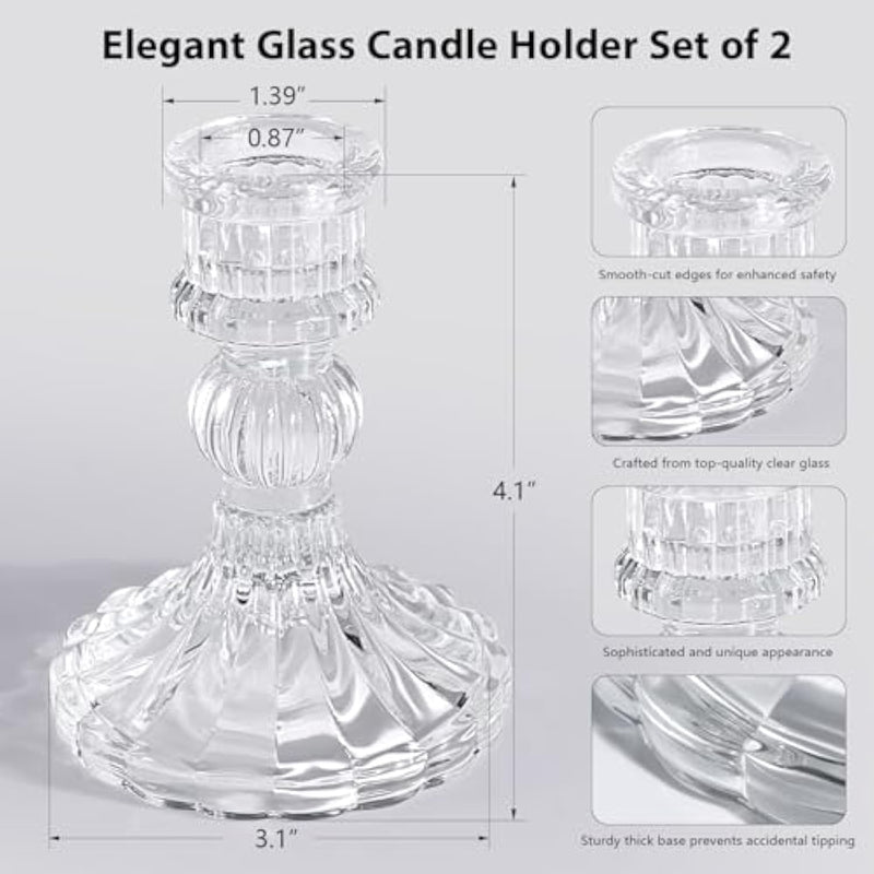 THE WHITE SHOP 6PCS Glass Candle Holder, Clear Candlestick Holder & Taper Candle Holder for Wedding Party Table, Spring Decor, Anniversary, Dining Room Table, Valentine's Day, (Clear)-A-6Pcs