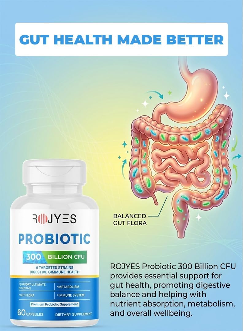 Probiotic 300 Billion CFU Supplement, Probiotics for Gut Health and Digestive Balance, Immune Support, Bloating and Digestion Support, Daily Digestive Health Supplement, 60 Capsules – image 3
