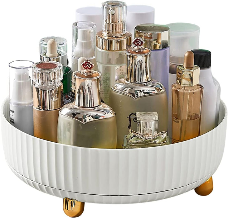 Rotating Makeup Organizer, Vecolla Cosmetic Perfume Organizer Lazy Susan, Round Turnable Storage for Vanity Make Up Kitchen Bathroom(White,28cm)